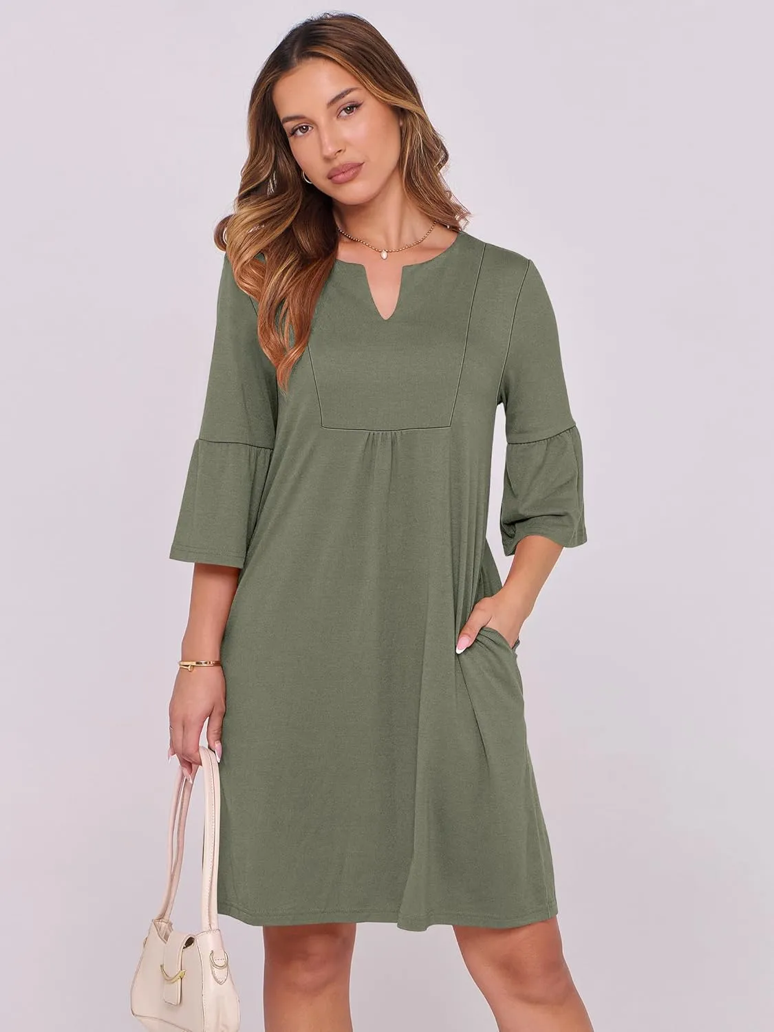 ANRABESS Women Mini Dress Summer V Neck Ruffle Short Sleeve Shift Casual Tunic Dresses 2025 Loose Beach Vacation Outfits
