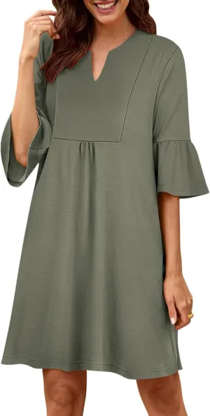 ANRABESS Women Mini Dress Summer V Neck Ruffle Short Sleeve Shift Casual Tunic Dresses 2025 Loose Beach Vacation Outfits