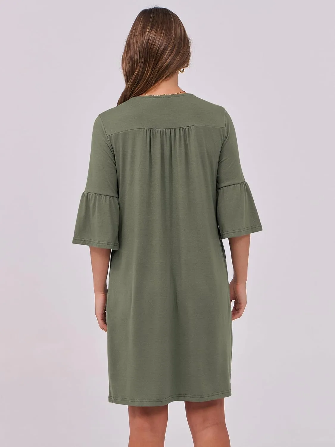 ANRABESS Women Mini Dress Summer V Neck Ruffle Short Sleeve Shift Casual Tunic Dresses 2025 Loose Beach Vacation Outfits