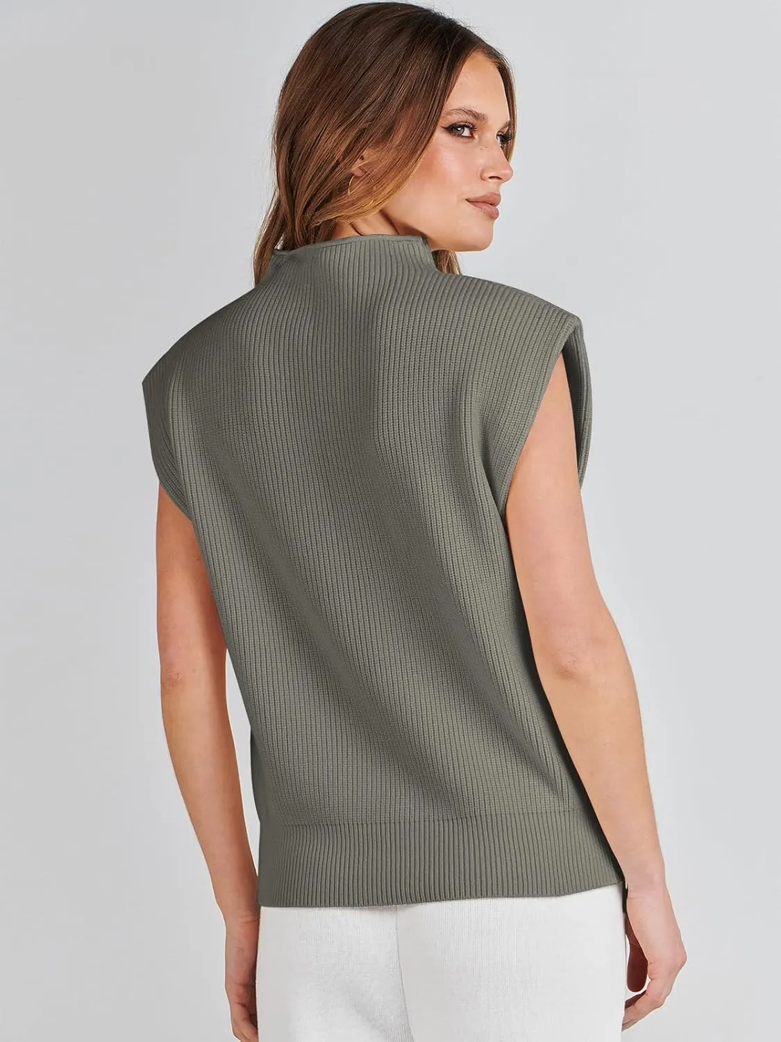 ANRABESS Women's Mock Neck Sleeveless Sweater Vest Casual Cap Sleeve Knit Pullover Tank Tops 2025 Spring Summer Clothes
