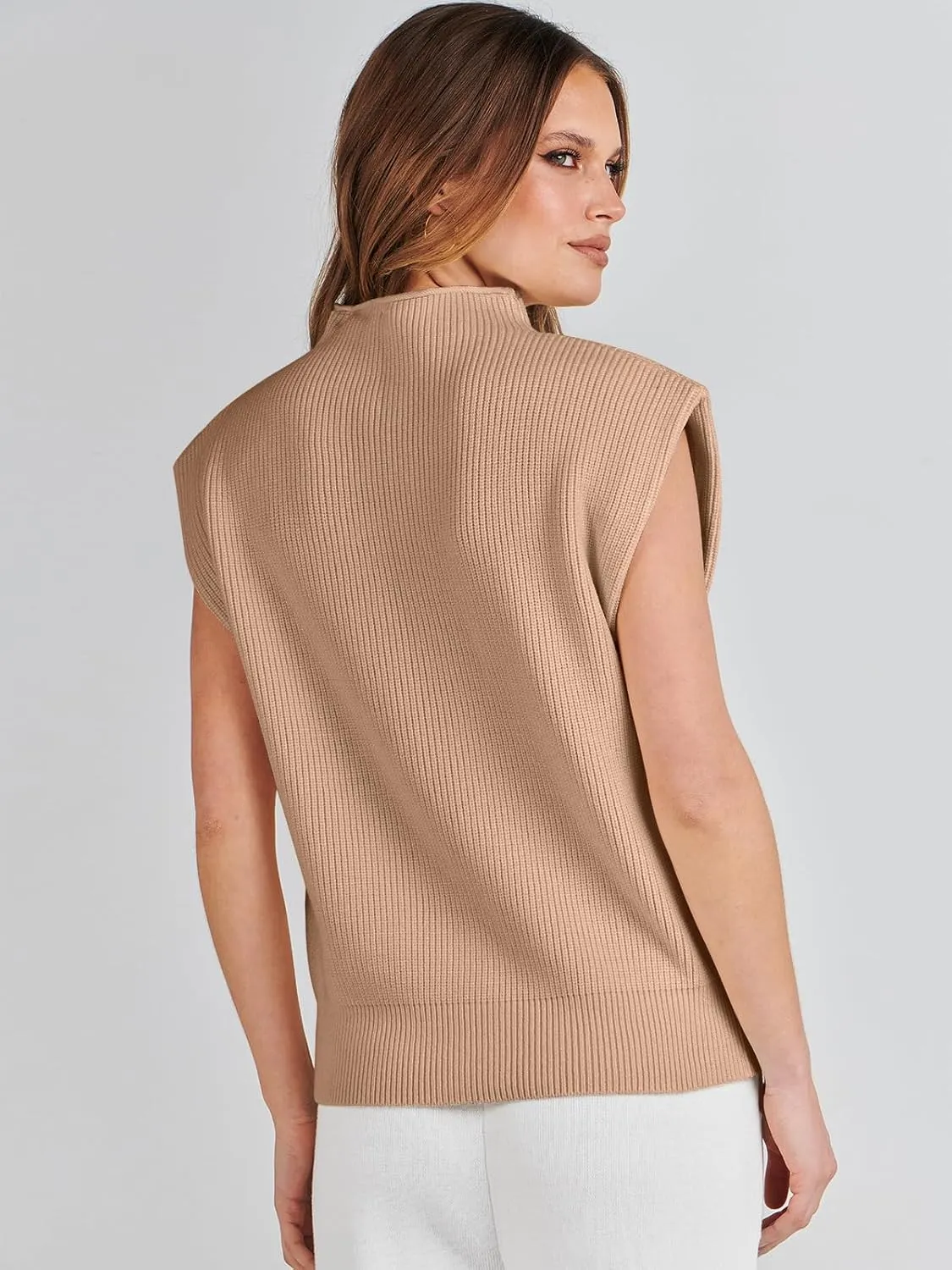 ANRABESS Women's Mock Neck Sleeveless Sweater Vest Casual Cap Sleeve Knit Pullover Tank Tops 2025 Spring Summer Clothes