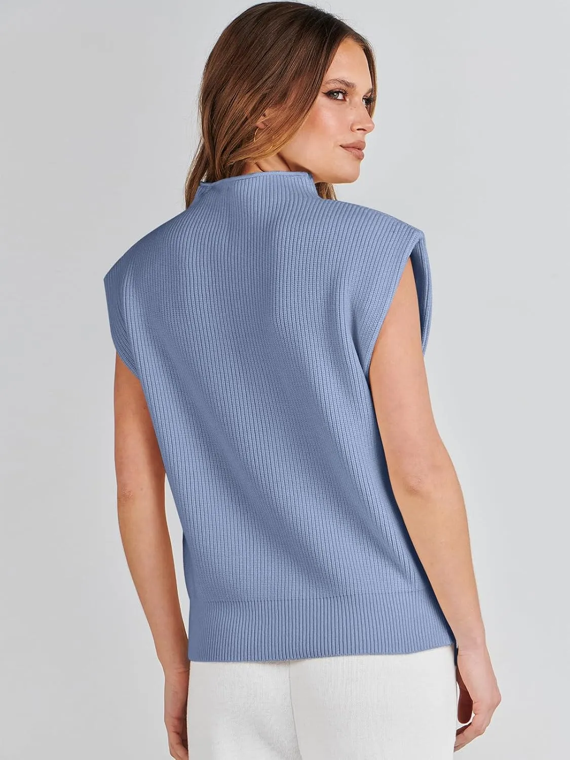 ANRABESS Women's Mock Neck Sleeveless Sweater Vest Casual Cap Sleeve Knit Pullover Tank Tops 2025 Spring Summer Clothes