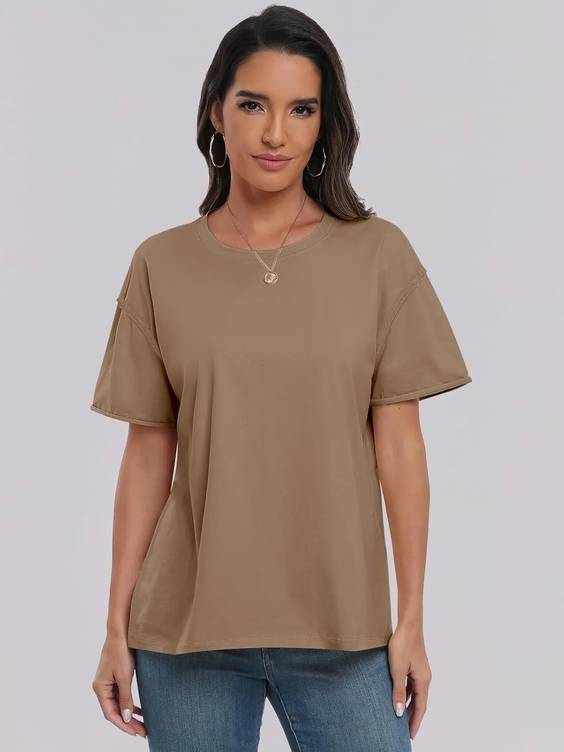 ANRABESS Womens Tops Oversized T Shirts Loose Fit Short Sleeve Crewneck Summer Casual 2025 Trendy Boxy Tee Blouse