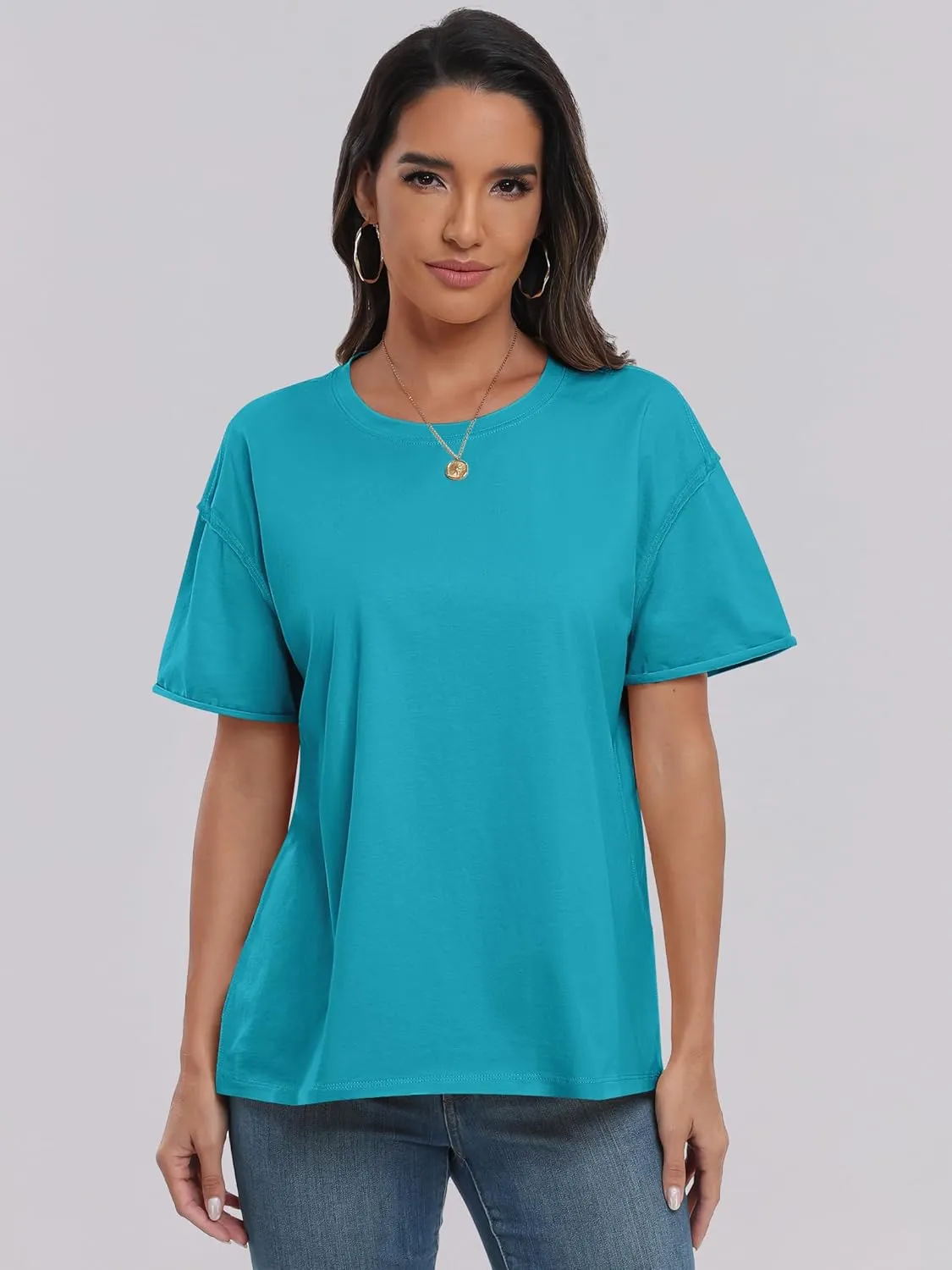 ANRABESS Womens Tops Oversized T Shirts Loose Fit Short Sleeve Crewneck Summer Casual 2025 Trendy Boxy Tee Blouse