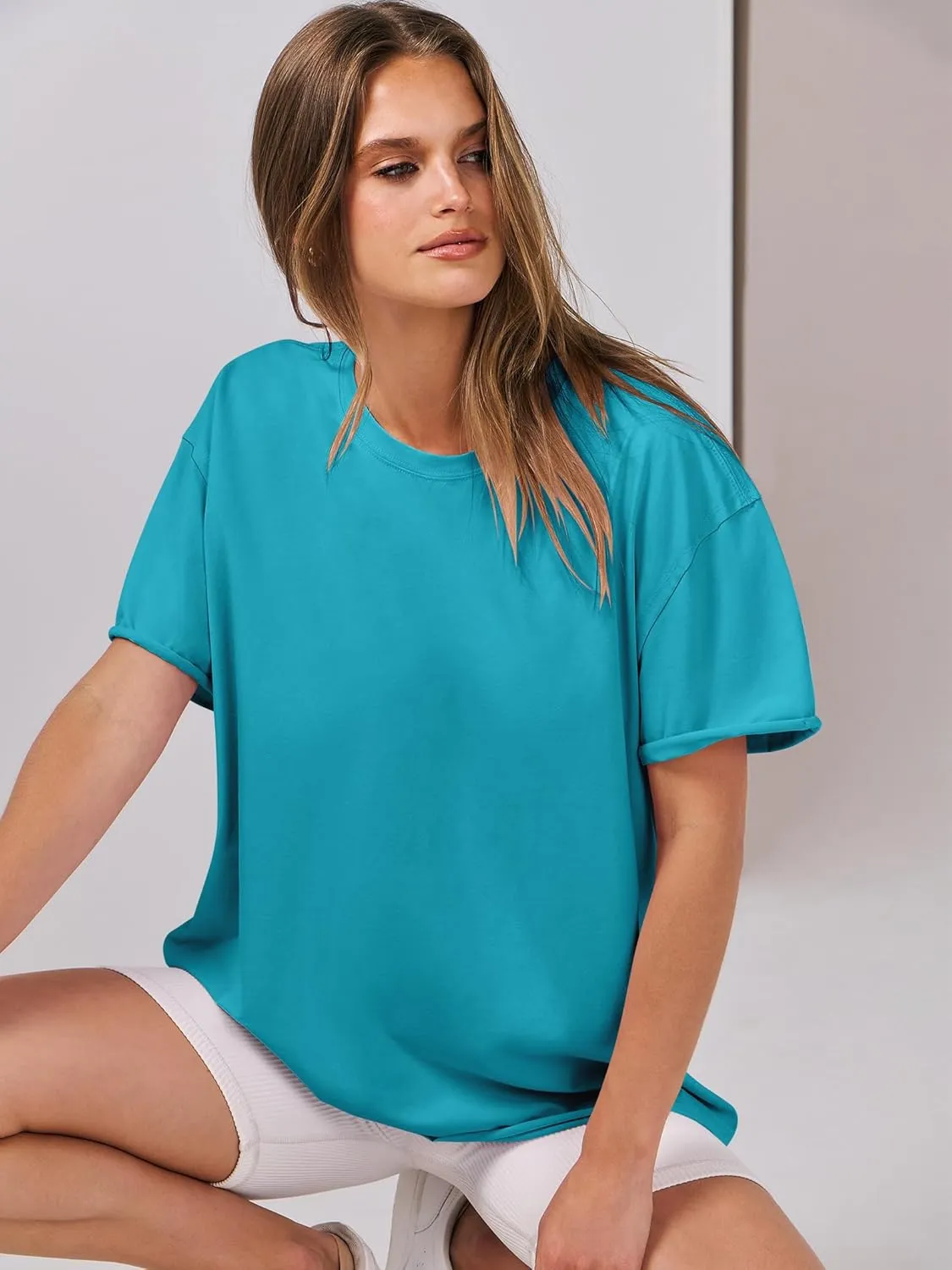ANRABESS Womens Tops Oversized T Shirts Loose Fit Short Sleeve Crewneck Summer Casual 2025 Trendy Boxy Tee Blouse