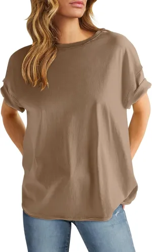 ANRABESS Womens Tops Oversized T Shirts Loose Fit Short Sleeve Crewneck Summer Casual 2025 Trendy Boxy Tee Blouse