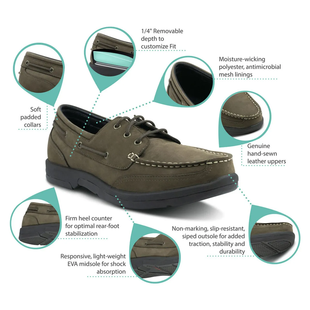 Apexfoot Men's Orthopedic Boat Shoe - Dark Brown - Wide (2E)
