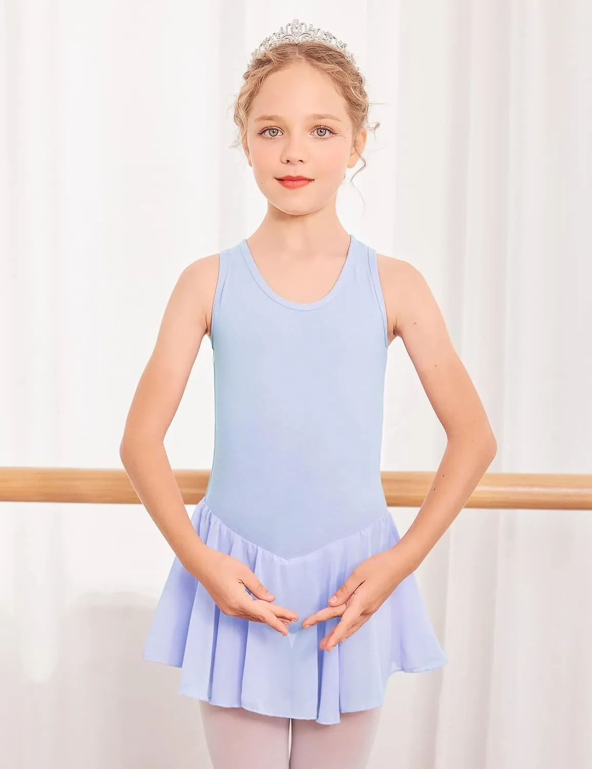 Arshiner Kid Girls Hollow Back Ballet Leotard with Skirt Sleeveless Dance Dresses