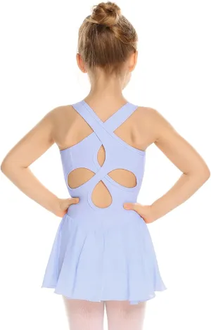 Arshiner Kid Girls Hollow Back Ballet Leotard with Skirt Sleeveless Dance Dresses