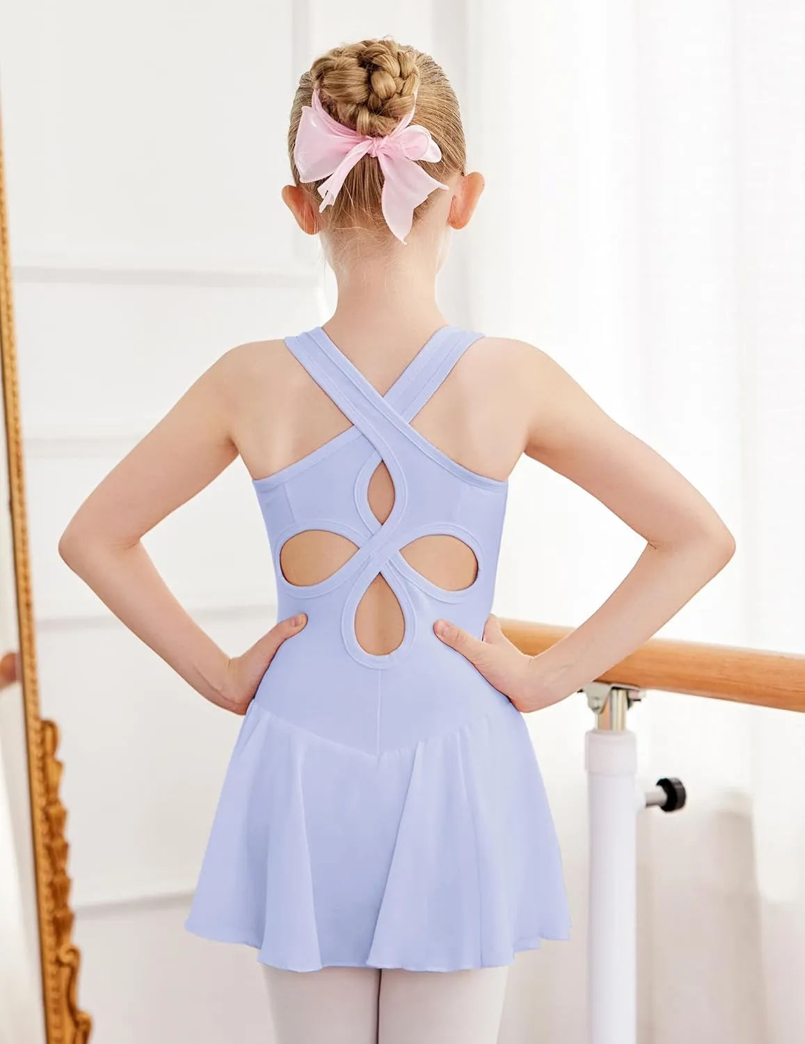 Arshiner Kid Girls Hollow Back Ballet Leotard with Skirt Sleeveless Dance Dresses
