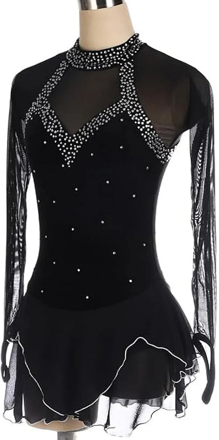 Artistic Ice Skate Competition Dress for Girls Figure Skating Leotard Costume Crystal Ballet Gymnastics Skirt