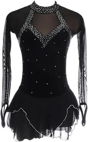 Artistic Ice Skate Competition Dress for Girls Figure Skating Leotard Costume Crystal Ballet Gymnastics Skirt