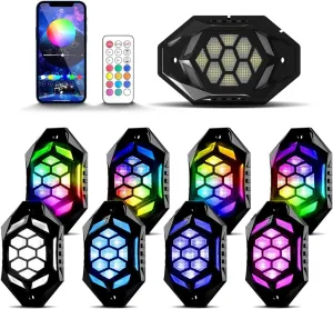 AUDEXEN 2025 New Upgraded RGBW LED Rock Lights Kit, 8 Pods, Underglow Multicolor Neon Light Pod Compatible with Truck 4X4 Off-Road for Jeep UTV ATV RZR SUV Accessories