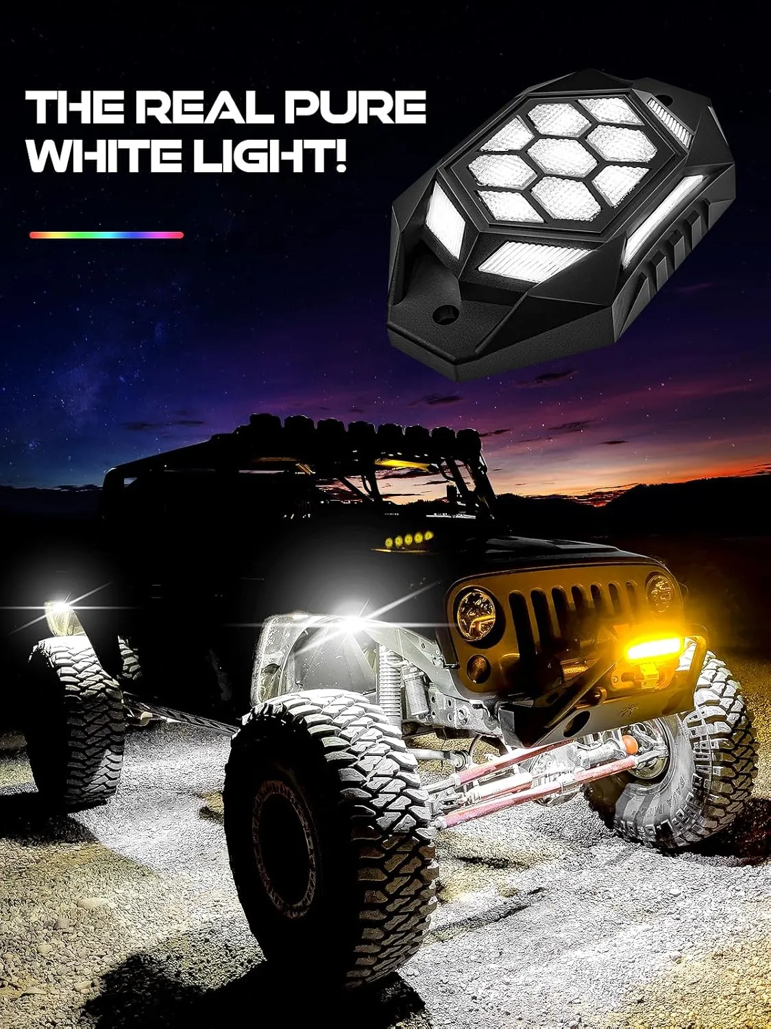 AUDEXEN 2025 New Upgraded RGBW LED Rock Lights Kit, 8 Pods, Underglow Multicolor Neon Light Pod Compatible with Truck 4X4 Off-Road for Jeep UTV ATV RZR SUV Accessories
