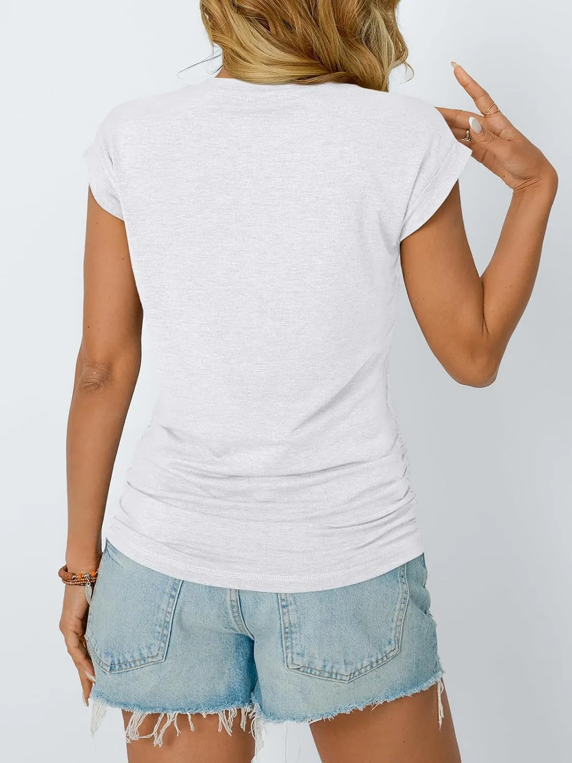 AUTOMET Womens Casual Summer Tops Dressy Cap Sleeve Spring T Shirts Ruched Business Fashion Trendy Clothes Outfits 2025