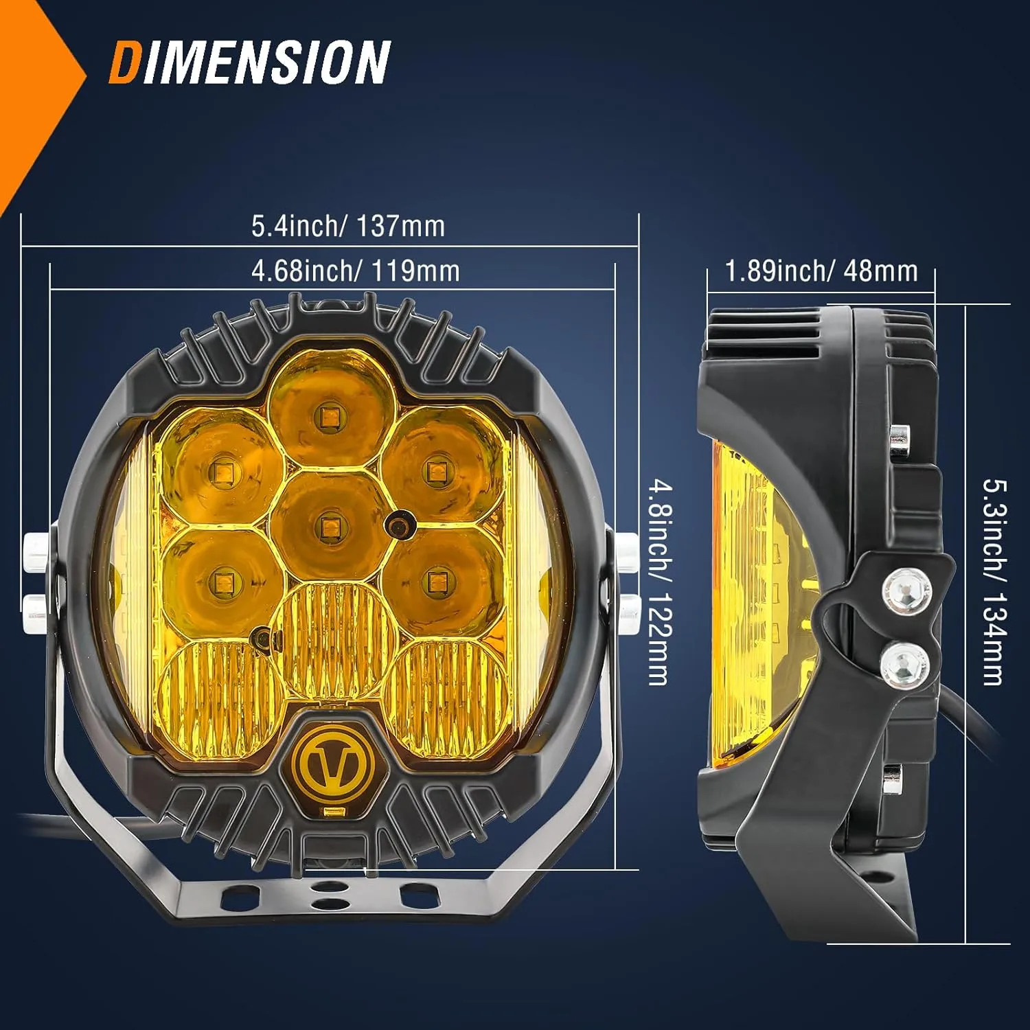 AUTOXBERT 5 Inch Amber Led Driving Light, 50W LED Offroad Side Shooter Pods Spot Flood Combo Beam Fog Lights for Truck Pickup Jeep 4x4 SUV ATV UTV, 2Pcs