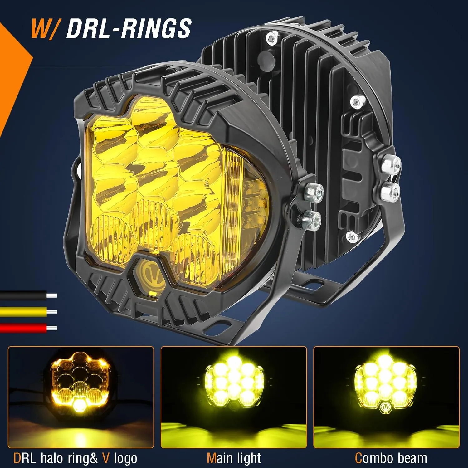 AUTOXBERT 5 Inch Amber Led Driving Light, 50W LED Offroad Side Shooter Pods Spot Flood Combo Beam Fog Lights for Truck Pickup Jeep 4x4 SUV ATV UTV, 2Pcs