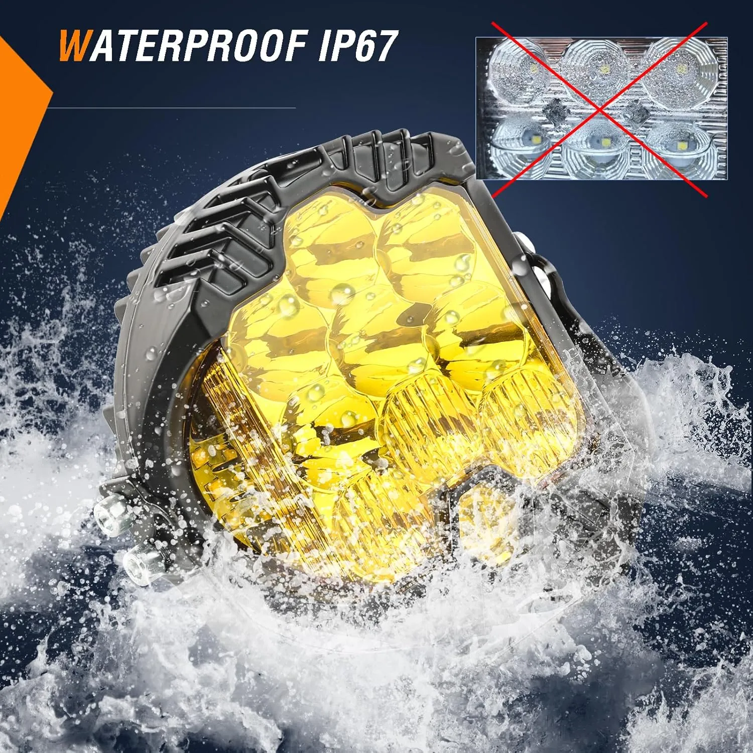 AUTOXBERT 5 Inch Amber Led Driving Light, 50W LED Offroad Side Shooter Pods Spot Flood Combo Beam Fog Lights for Truck Pickup Jeep 4x4 SUV ATV UTV, 2Pcs