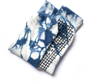 [Balanced Studio] Steel Blue Tie-dye Crew Grip Socks for Men Pilates/Yoga Anti-Slip