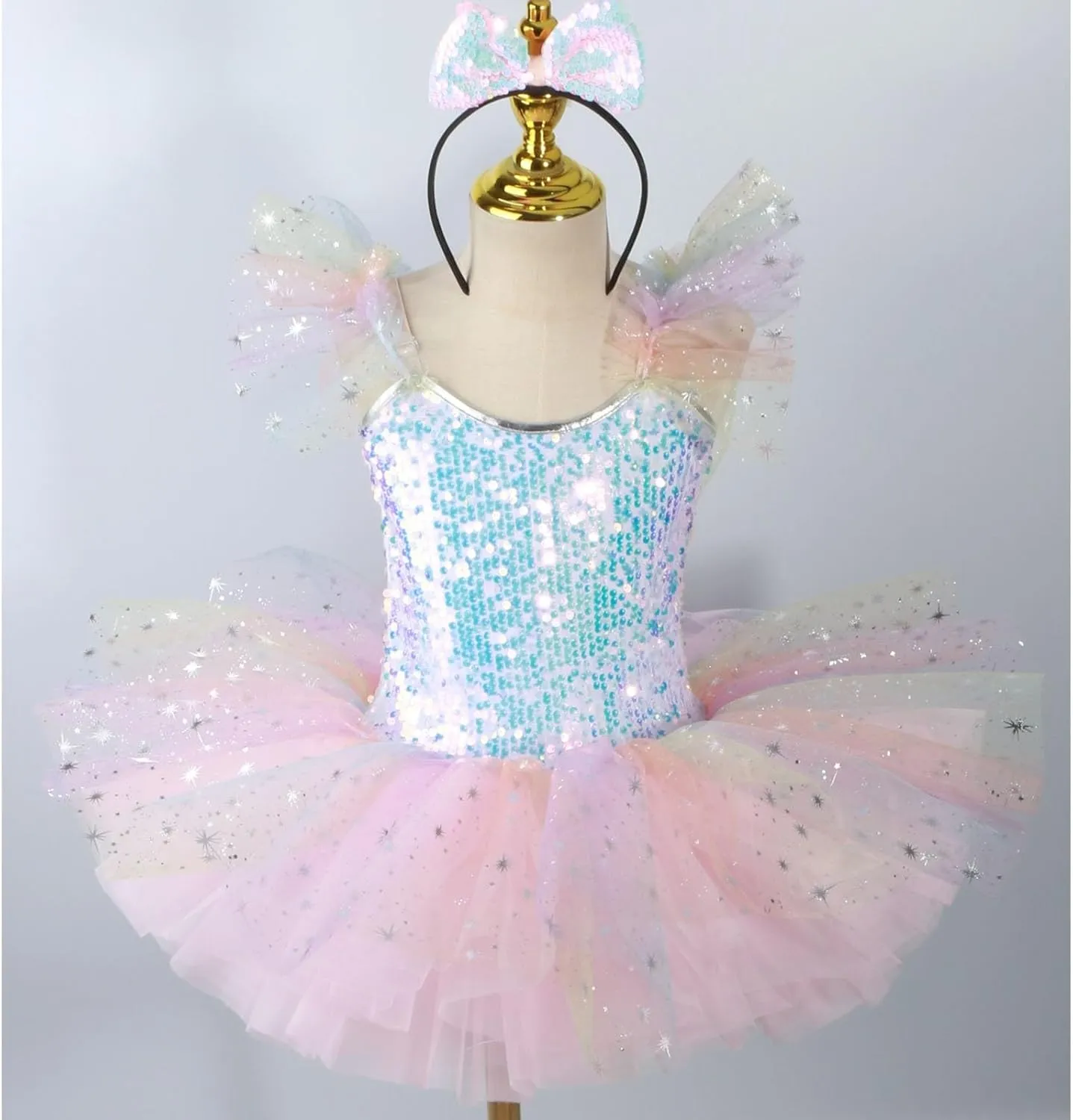 Ballet Leotards for Girls,Ballerina Swan Lake Costume Dance Leotard Ruffle Sleeve Sequin Tulle Tutu Ballet Dress