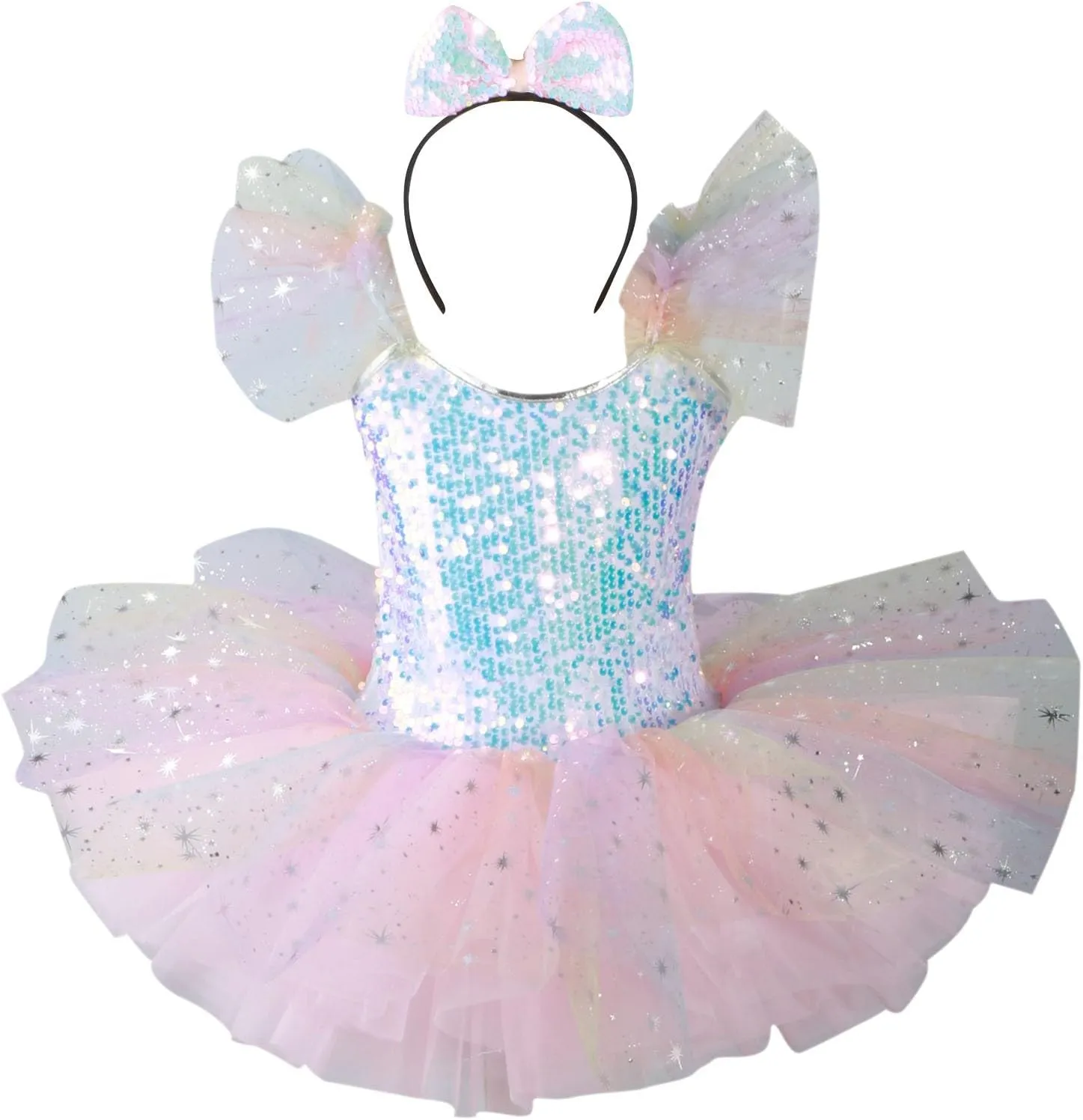Ballet Leotards for Girls,Ballerina Swan Lake Costume Dance Leotard Ruffle Sleeve Sequin Tulle Tutu Ballet Dress