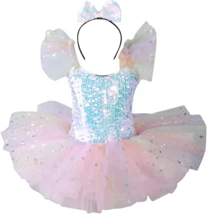 Ballet Leotards for Girls,Ballerina Swan Lake Costume Dance Leotard Ruffle Sleeve Sequin Tulle Tutu Ballet Dress