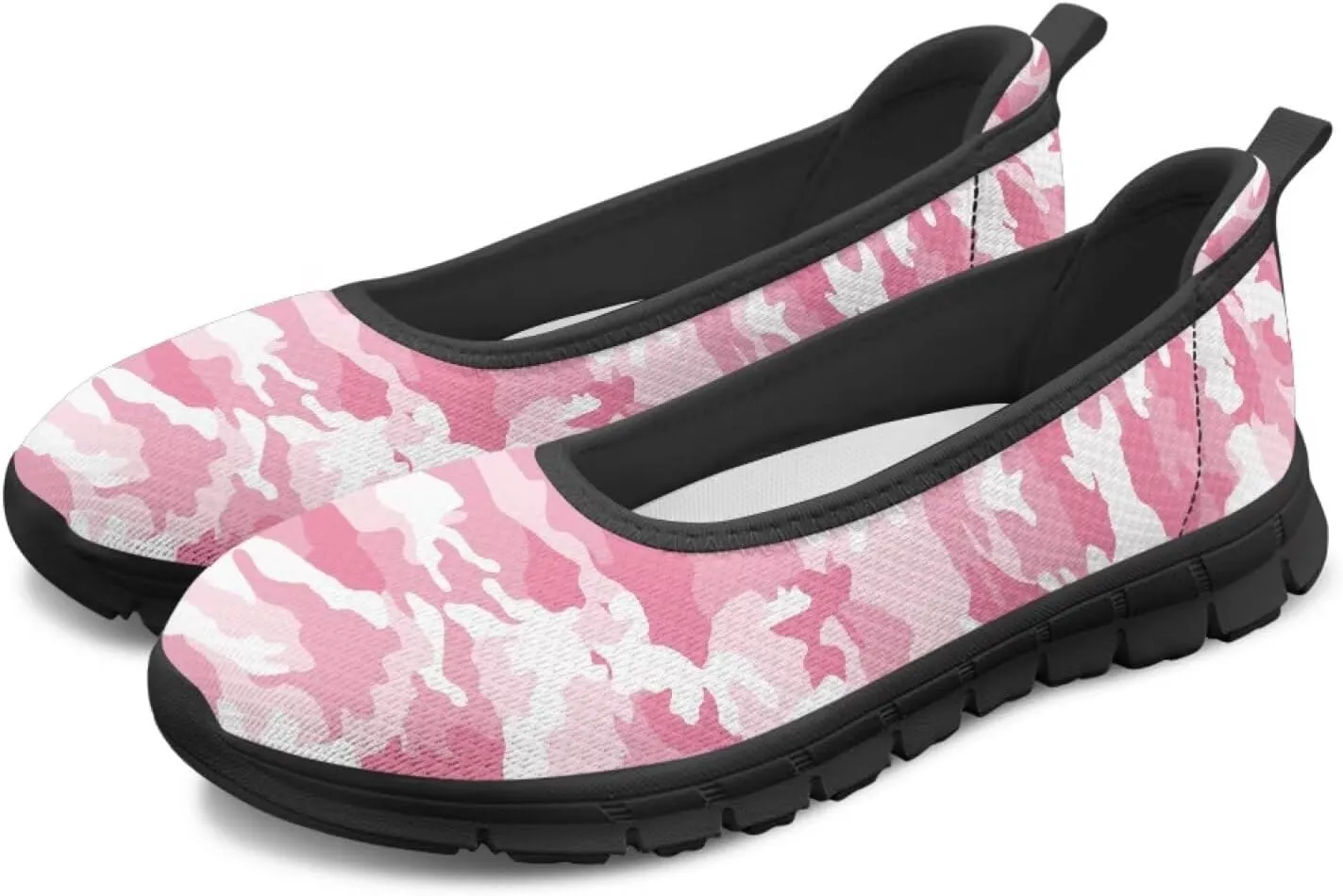 Ballet Style Flats for Ladies Big Girls Women's Slip on Shoes Mesh Walking Flat Shoes Comfort Lightweight Casual Sneakers for Travel Date & Party Gift for Wife Girlfiend Black Sole Size 6-11