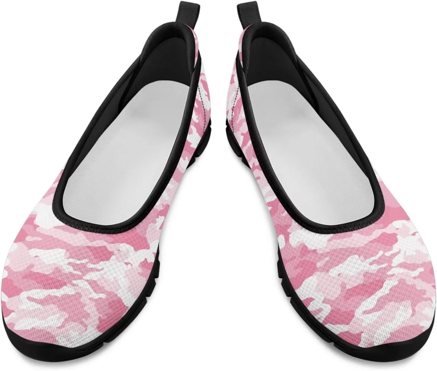 Ballet Style Flats for Ladies Big Girls Women's Slip on Shoes Mesh Walking Flat Shoes Comfort Lightweight Casual Sneakers for Travel Date & Party Gift for Wife Girlfiend Black Sole Size 6-11