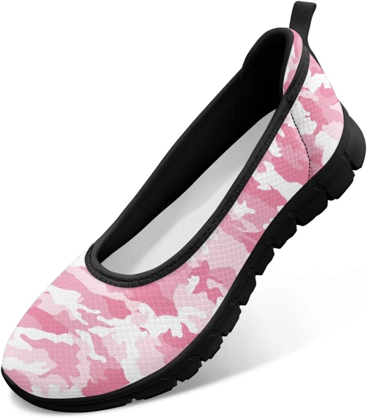 Ballet Style Flats for Ladies Big Girls Women's Slip on Shoes Mesh Walking Flat Shoes Comfort Lightweight Casual Sneakers for Travel Date & Party Gift for Wife Girlfiend Black Sole Size 6-11