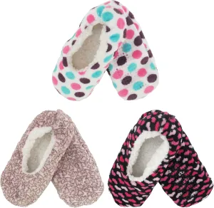 BambooMN Adult Women's Footies Slippers Non-Slip Lined Home Travel Socks - Varies Style and Colors - Value Pack