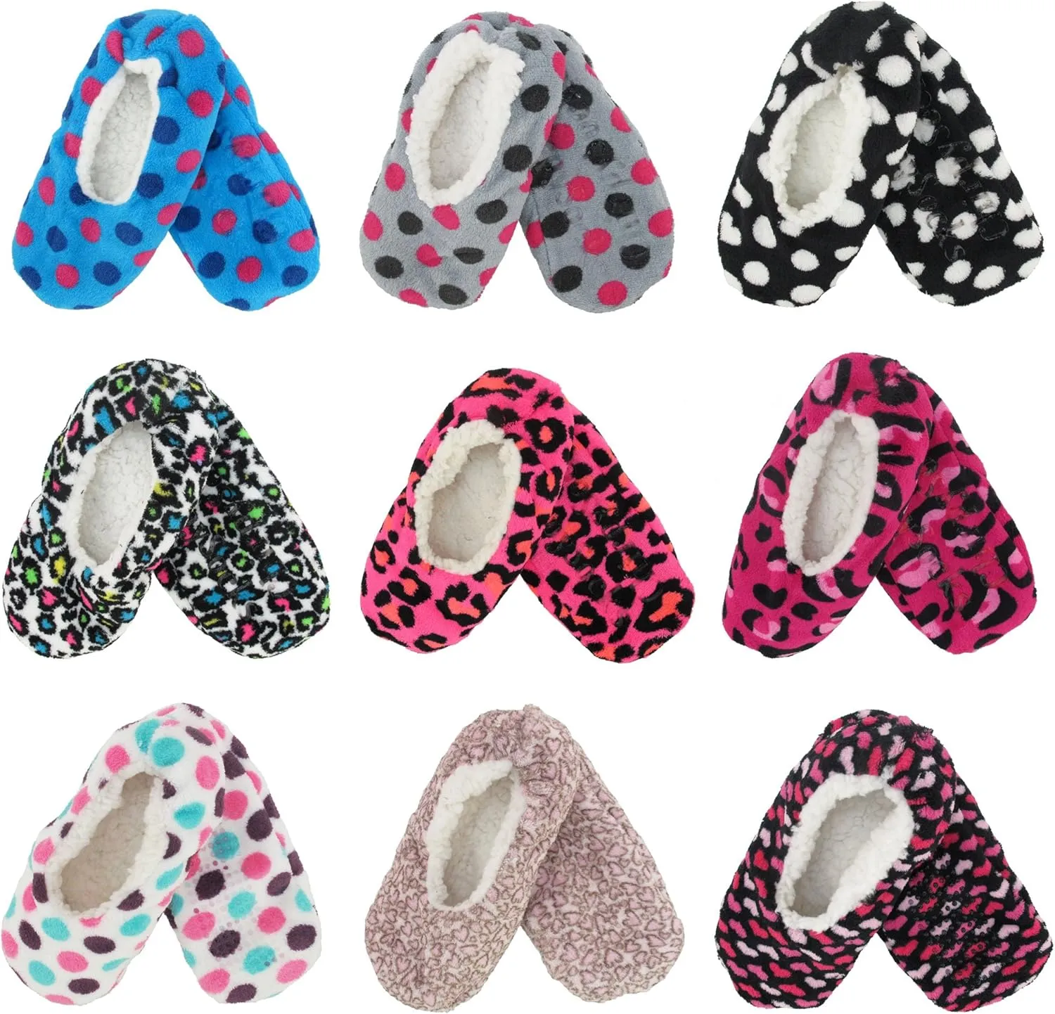 BambooMN Adult Women's Footies Slippers Non-Slip Lined Home Travel Socks - Varies Style and Colors - Value Pack