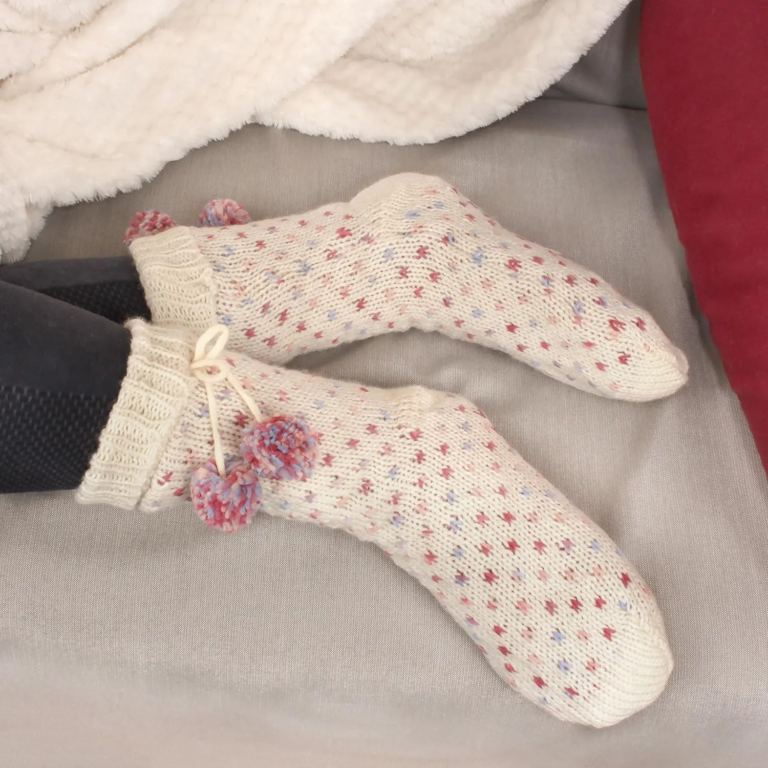BambooMN Extra Thick Cozy Fuzzy Animal Thermal Cabin Plush Fleece-lined Knitted Crew Socks