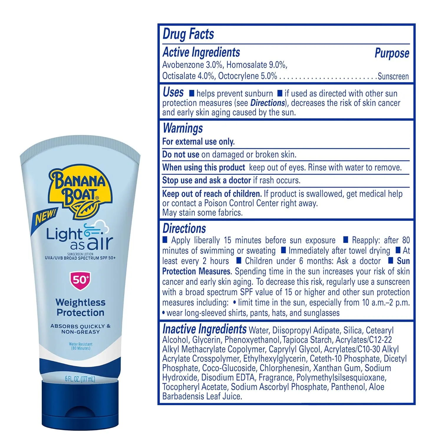 Banana Boat Light As Air Sunscreen Lotion SPF 50 Twin Pack | Lightweight & Non-Greasy Lotion Sunscreen SPF 50, Sunblock, Oxybenzone-Free, 6oz each