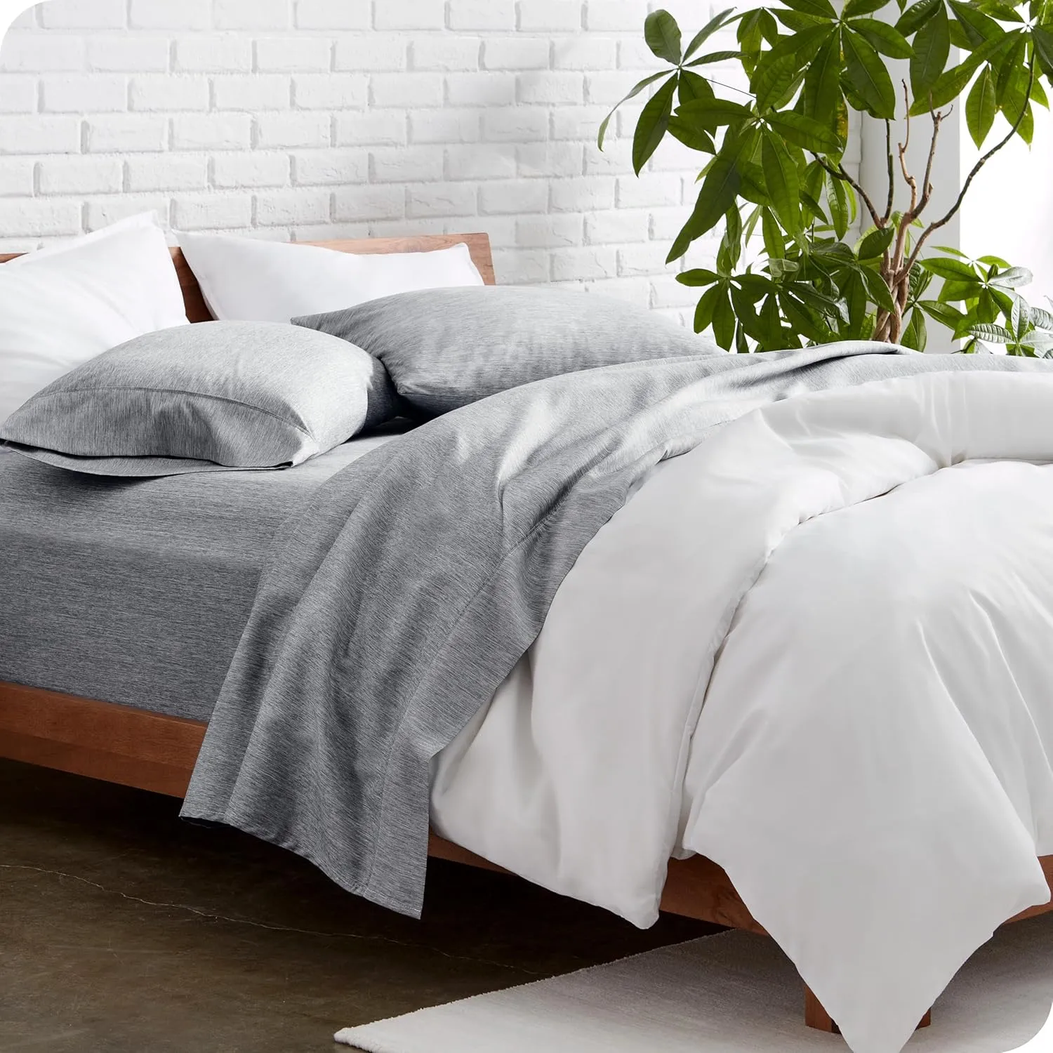 Bare Home Queen Sheet Set - Luxury 1800 Ultra-Soft Microfiber Bed Sheets - Double Brushed - Deep Pockets - Easy Fit - 4 Piece Set - Bedding Sheets & Pillowcases (Queen, Heathered Charcoal)