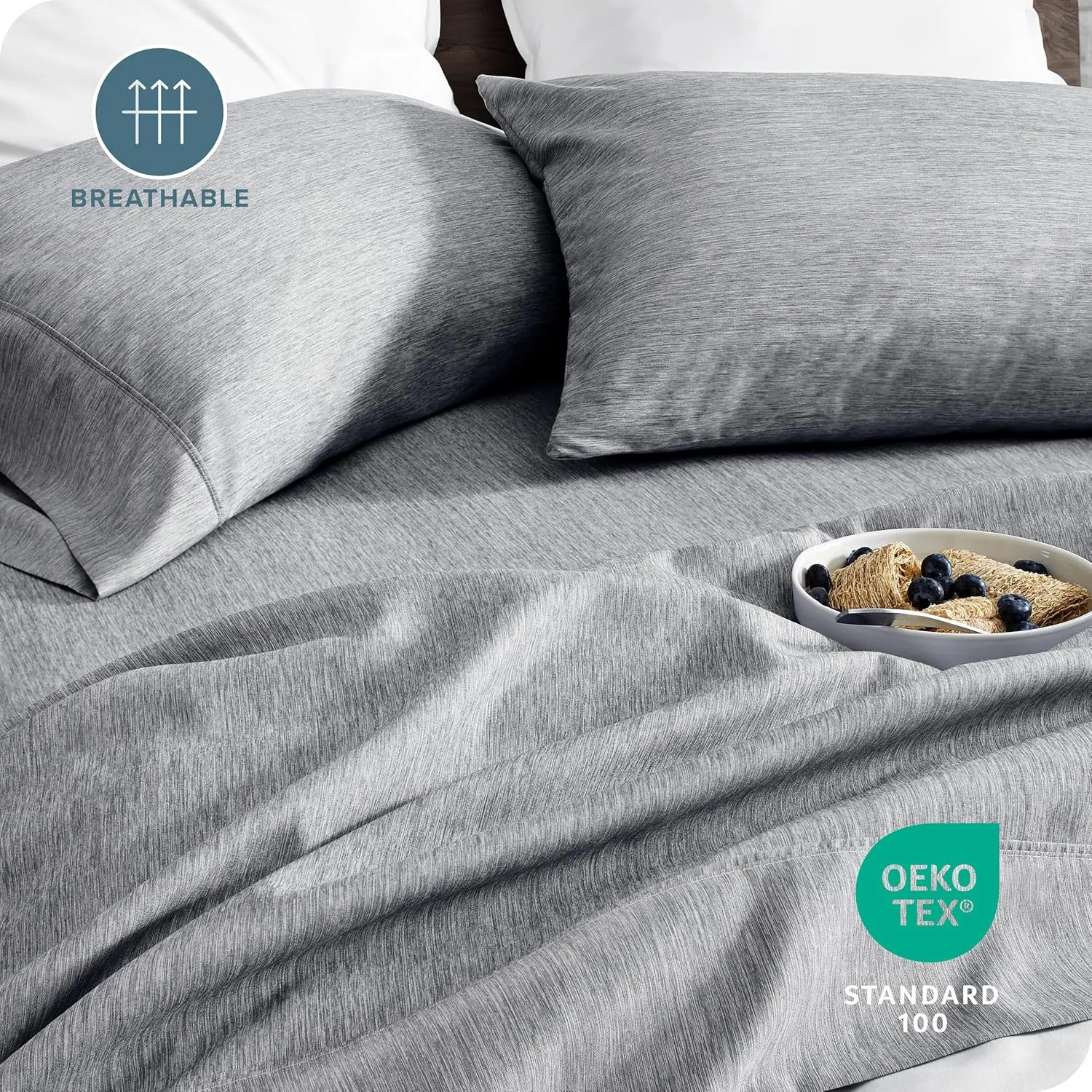 Bare Home Queen Sheet Set - Luxury 1800 Ultra-Soft Microfiber Bed Sheets - Double Brushed - Deep Pockets - Easy Fit - 4 Piece Set - Bedding Sheets & Pillowcases (Queen, Heathered Charcoal)