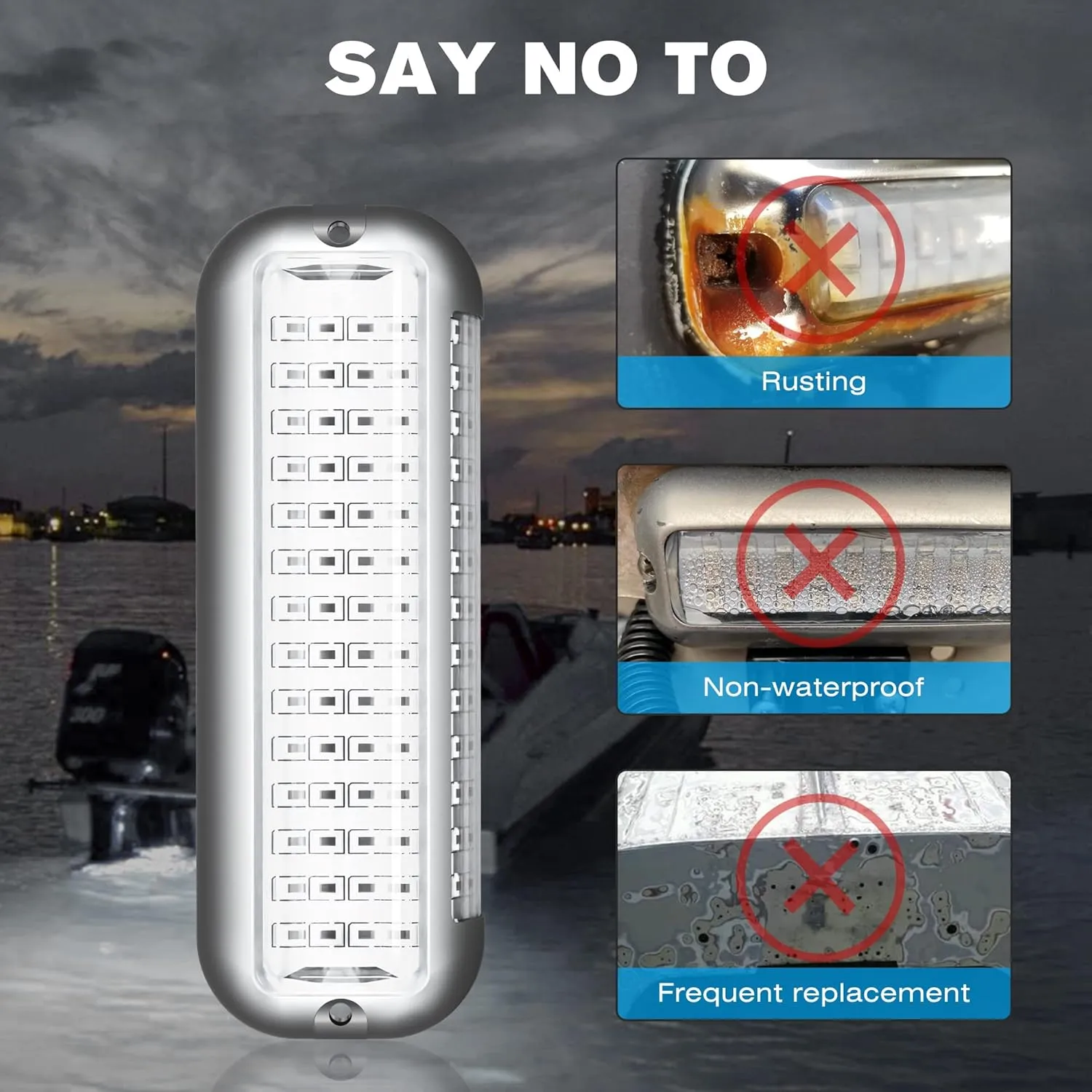 BASIKER BS4 Marine LED Underwater Boat Lights (2 x 3000LM 84LED 180° White) 10V-36V 316 Stainless Upgrade IP68 Waterproof, Surface Mount for Cruise Ship Yacht Boat Sailboat Pontoon Transom Deck Light