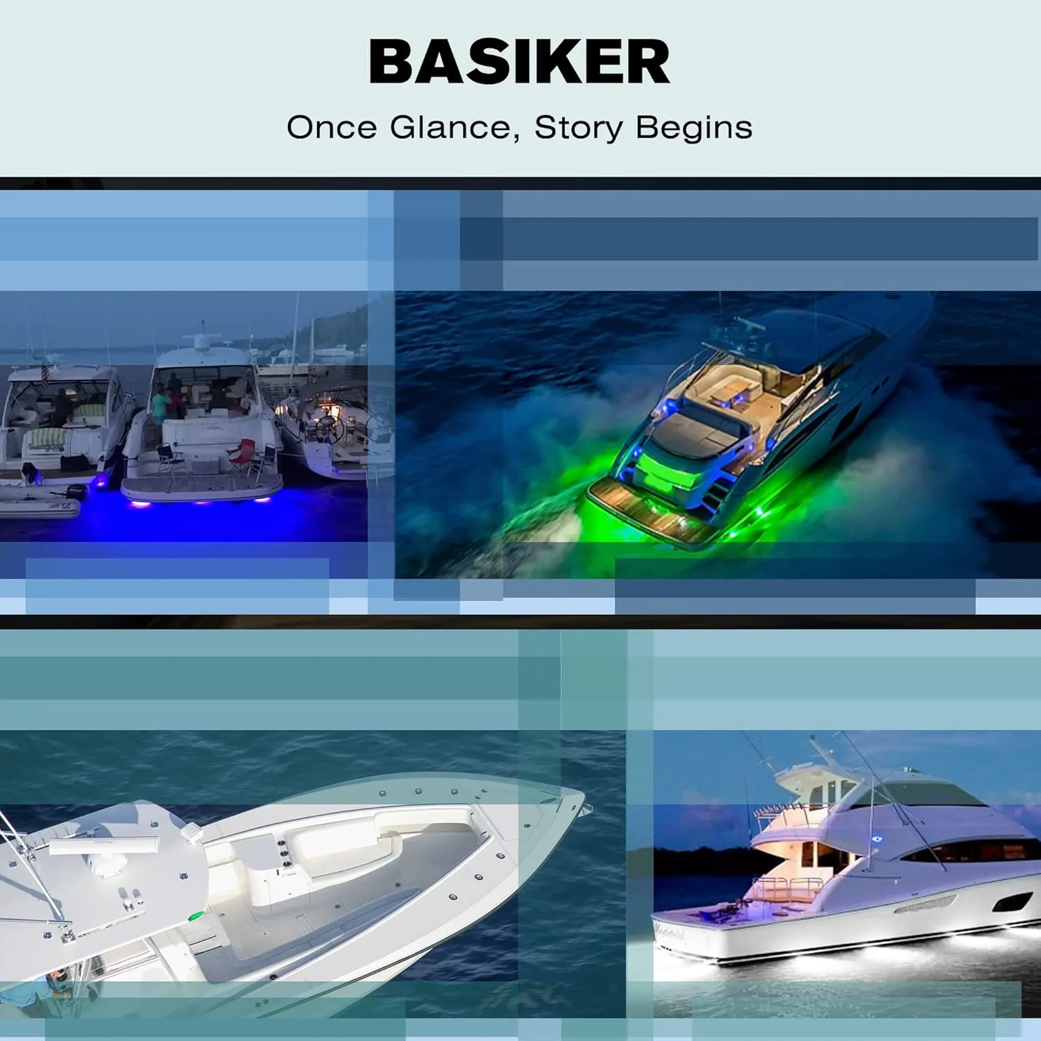 BASIKER BS4 Marine LED Underwater Boat Lights (2 x 3000LM 84LED 180° White) 10V-36V 316 Stainless Upgrade IP68 Waterproof, Surface Mount for Cruise Ship Yacht Boat Sailboat Pontoon Transom Deck Light