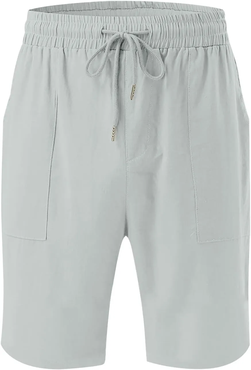 Bermuda Linen Shorts for Women with Pockets Knee Length Elastic Waist Flowy Athletic Plus Size Casual Pants