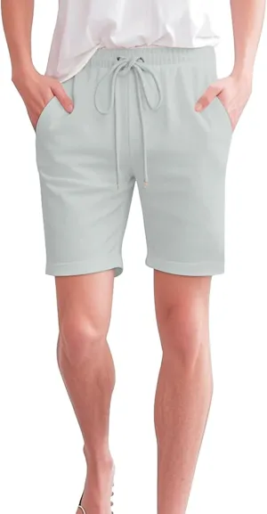Bermuda Linen Shorts for Women with Pockets Knee Length Elastic Waist Flowy Athletic Plus Size Casual Pants