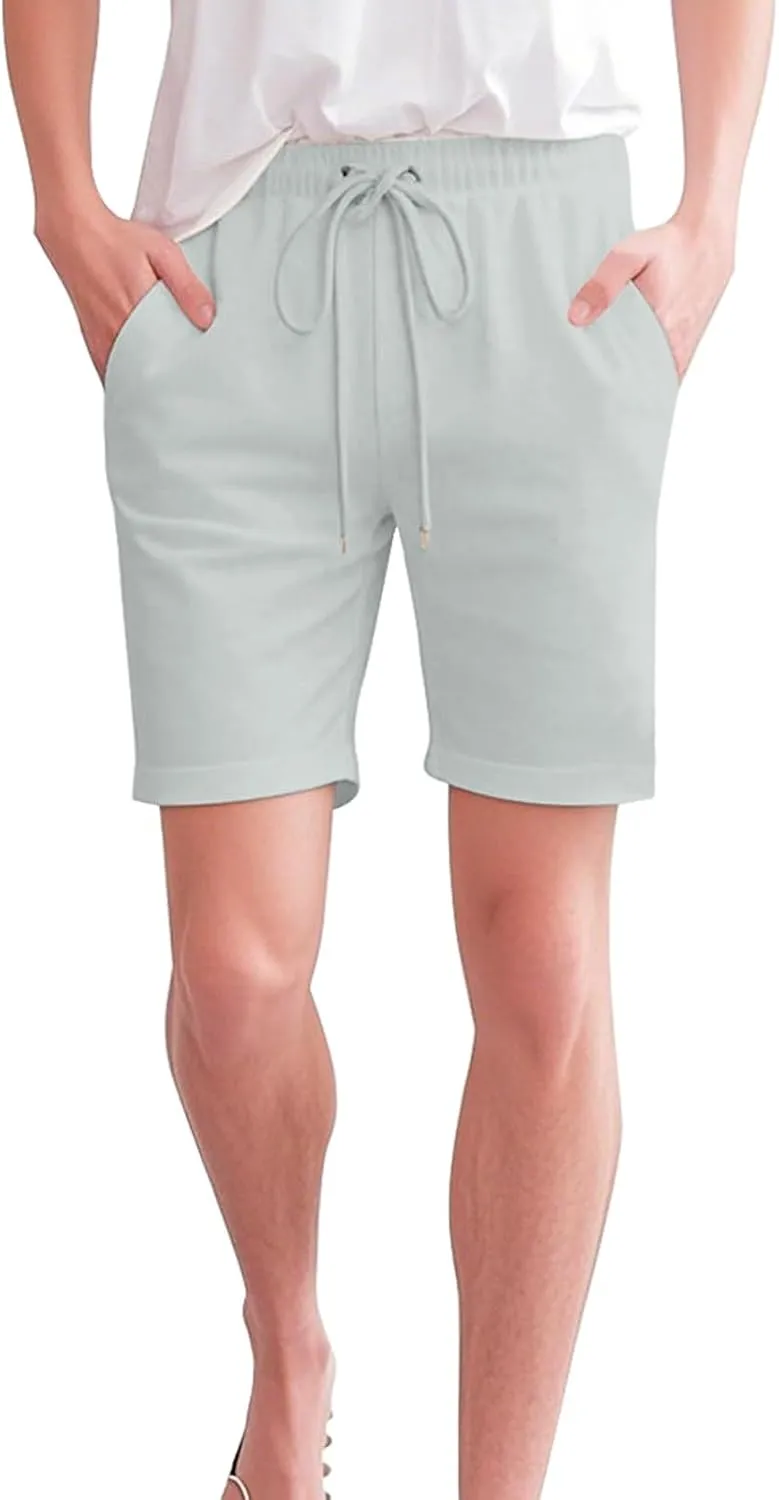 Bermuda Linen Shorts for Women with Pockets Knee Length Elastic Waist Flowy Athletic Plus Size Casual Pants