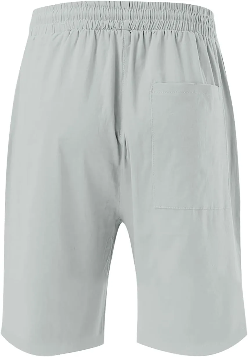 Bermuda Linen Shorts for Women with Pockets Knee Length Elastic Waist Flowy Athletic Plus Size Casual Pants