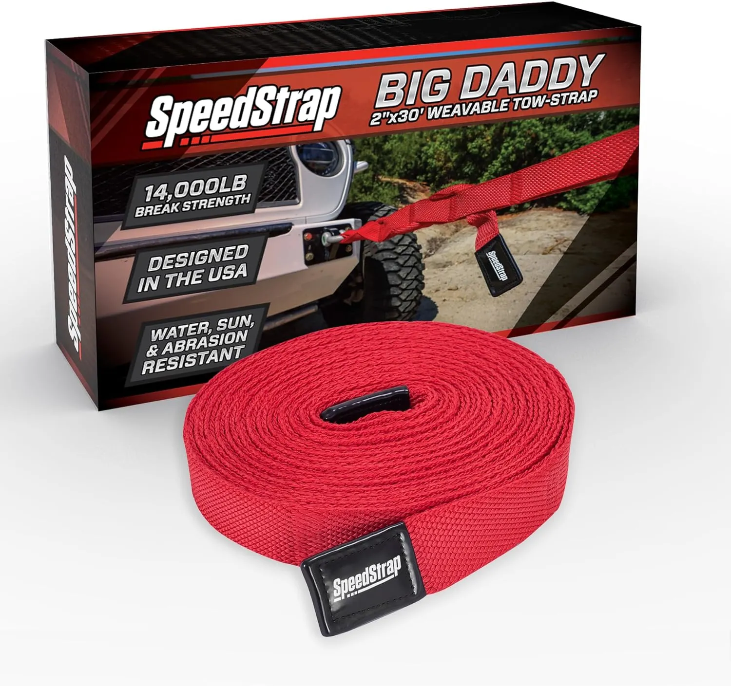 Big Daddy Weavable Recovery Tow Strap 2" x 30' – Heavy Duty 14,000lb Break Strength – Emergency Towing Rope for Offroad 4x4, Jeep, Truck, Buggy, Boats