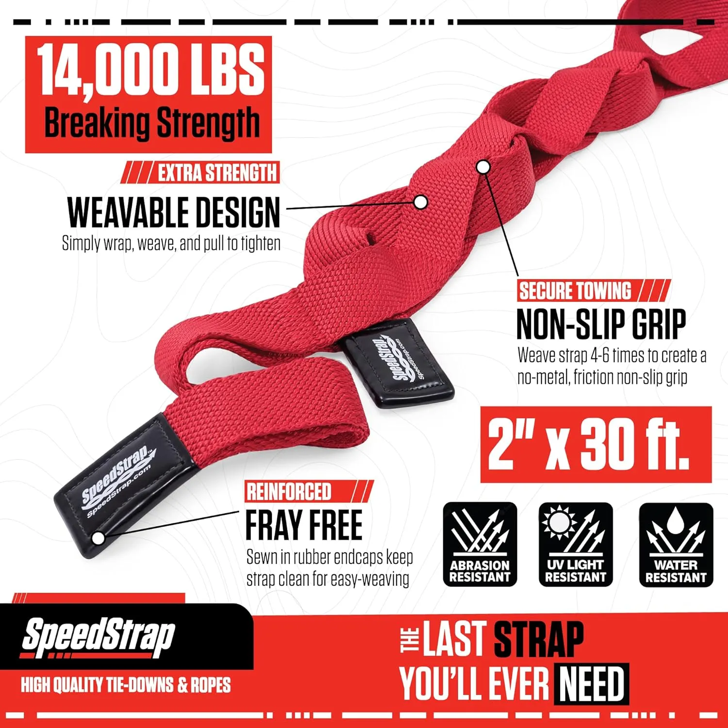 Big Daddy Weavable Recovery Tow Strap 2" x 30' – Heavy Duty 14,000lb Break Strength – Emergency Towing Rope for Offroad 4x4, Jeep, Truck, Buggy, Boats
