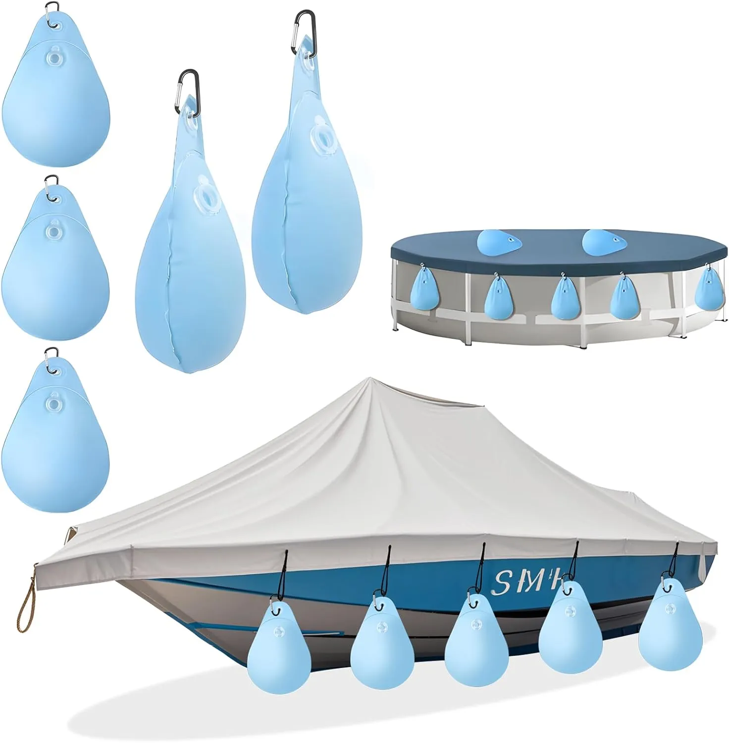 Boat Cover Water Bags Sand Bags Weights 10 Packs Mooring Kit Heavy Duty Light Blue Water Bag with Waterproof Clamping Rope and Climbing Buckle Suitable for Boats, Outdoor Photography and Camping