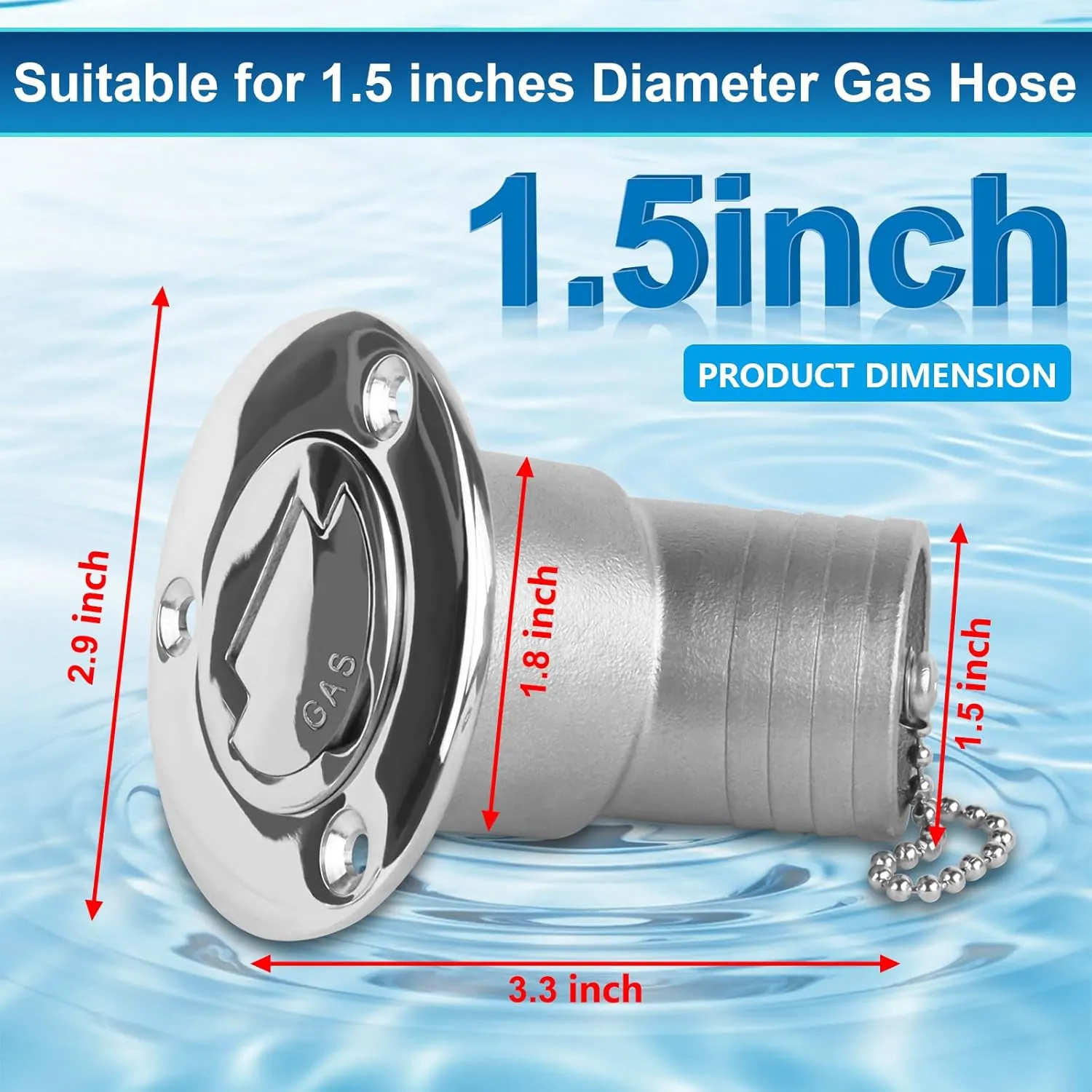 Boat Fuel Deck Fill/Filler with Keyless Cap with Screws, Marine Mirror Polished Stainless Steel Hardware Angled Neck for Boat Yacht Caravan