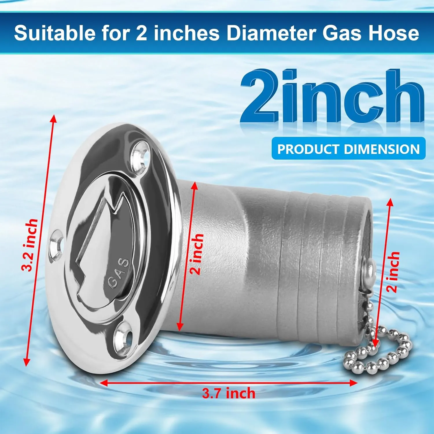 Boat Fuel Deck Fill/Filler with Keyless Cap with Screws, Marine Mirror Polished Stainless Steel Hardware Angled Neck for Boat Yacht Caravan
