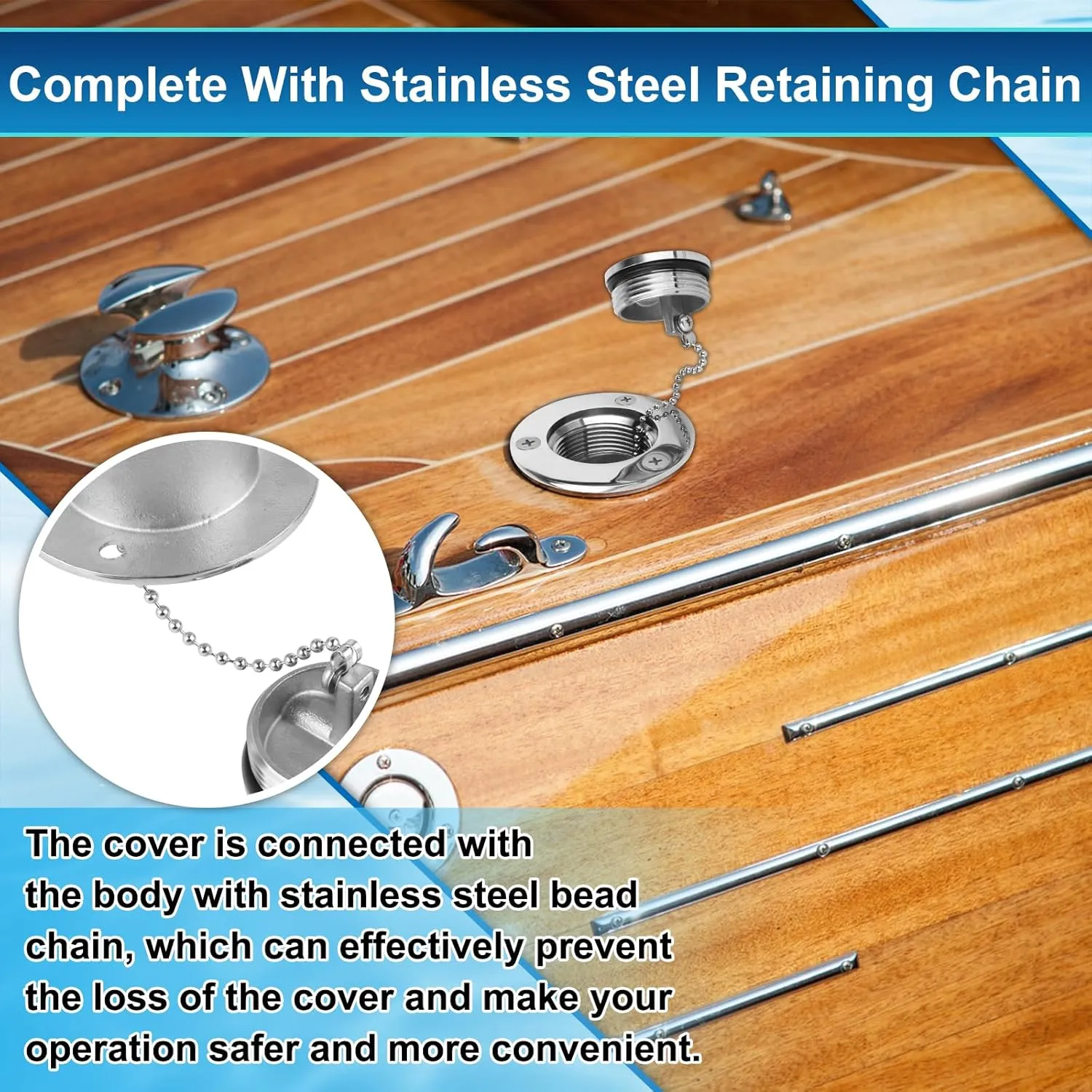 Boat Fuel Deck Fill/Filler with Keyless Cap with Screws, Marine Mirror Polished Stainless Steel Hardware Angled Neck for Boat Yacht Caravan