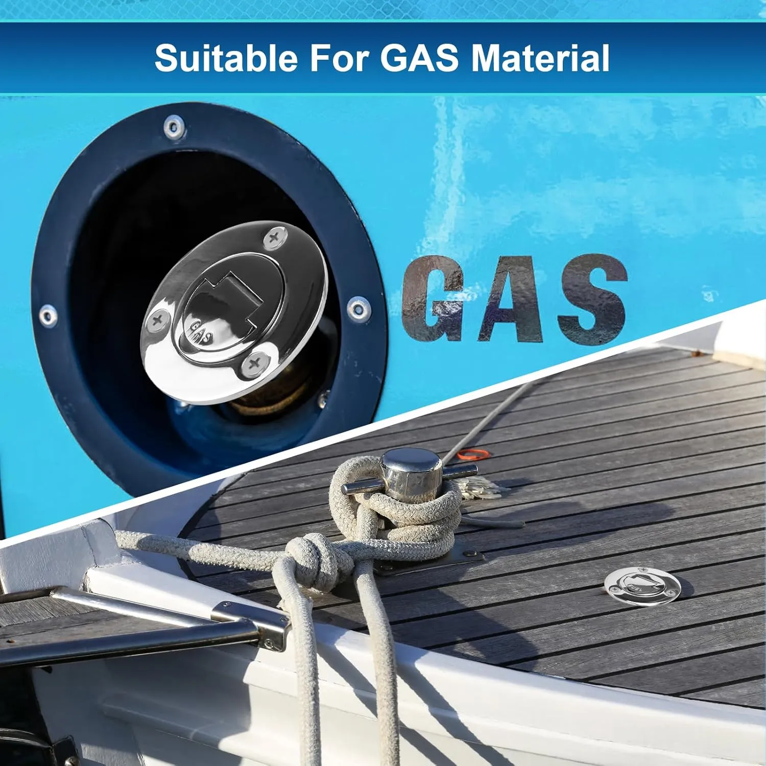 Boat Fuel Deck Fill/Filler with Keyless Cap with Screws, Marine Mirror Polished Stainless Steel Hardware Angled Neck for Boat Yacht Caravan