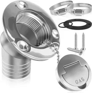 Boat Fuel Deck Fill/Filler with Keyless Cap with Screws, Marine Mirror Polished Stainless Steel Hardware Angled Neck for Boat Yacht Caravan