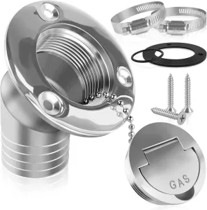 Boat Fuel Deck Fill/Filler with Keyless Cap with Screws, Marine Mirror Polished Stainless Steel Hardware Angled Neck for Boat Yacht Caravan